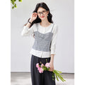 Layered Plaid Bustier Long-Sleeve Top