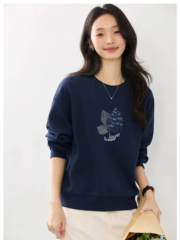 Botanical Embroidered Crew-Neck Sweatshirt