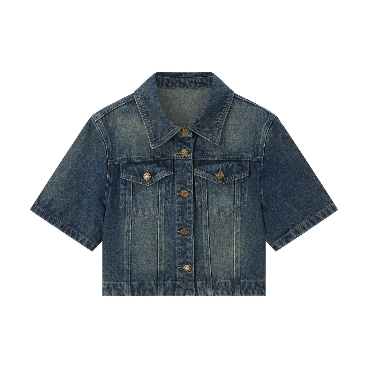 Short-Sleeve Cropped Denim Jacket