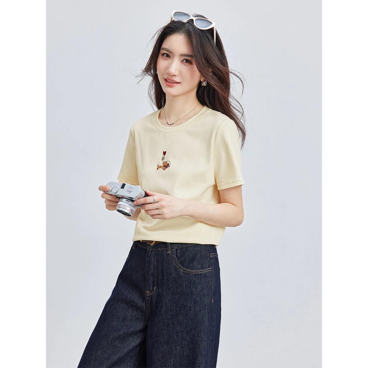 Embroidered Minimal Crew-Neck Tee