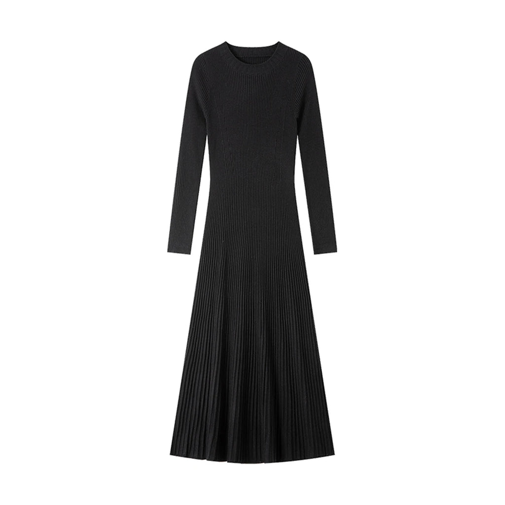 Ribbed Crew-Neck Knit Midi Dress