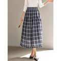 Plaid Ruffle-Hem Midi Skirt