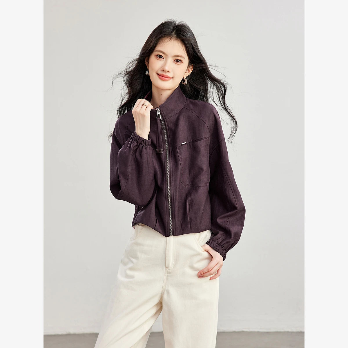 Cropped Zip-Front Cargo Jacket