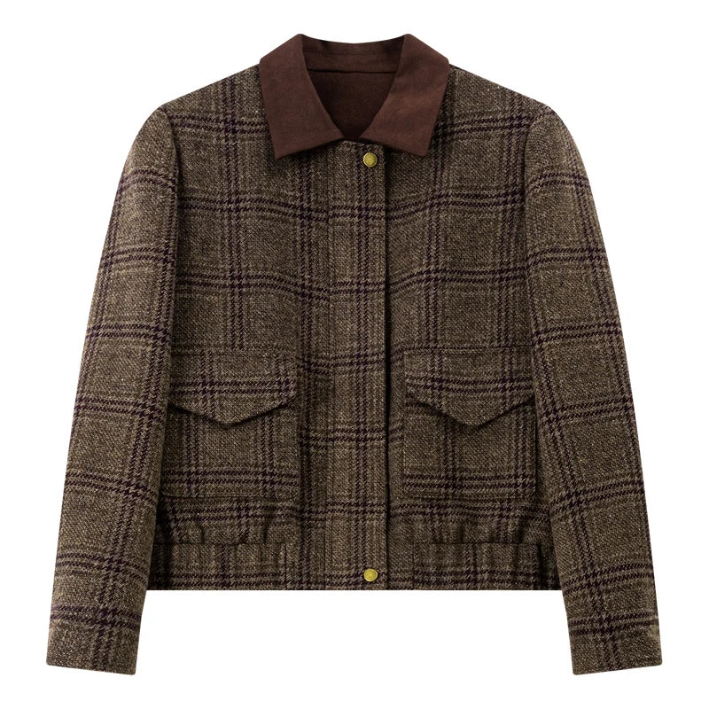 Plaid Contrast-Collar Cropped Jacket