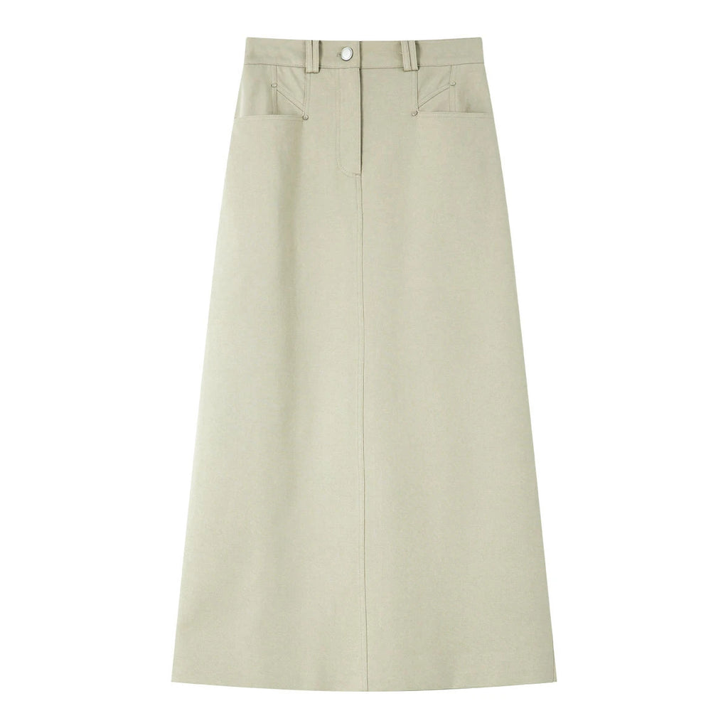 Back-Slit Straight Midi Skirt