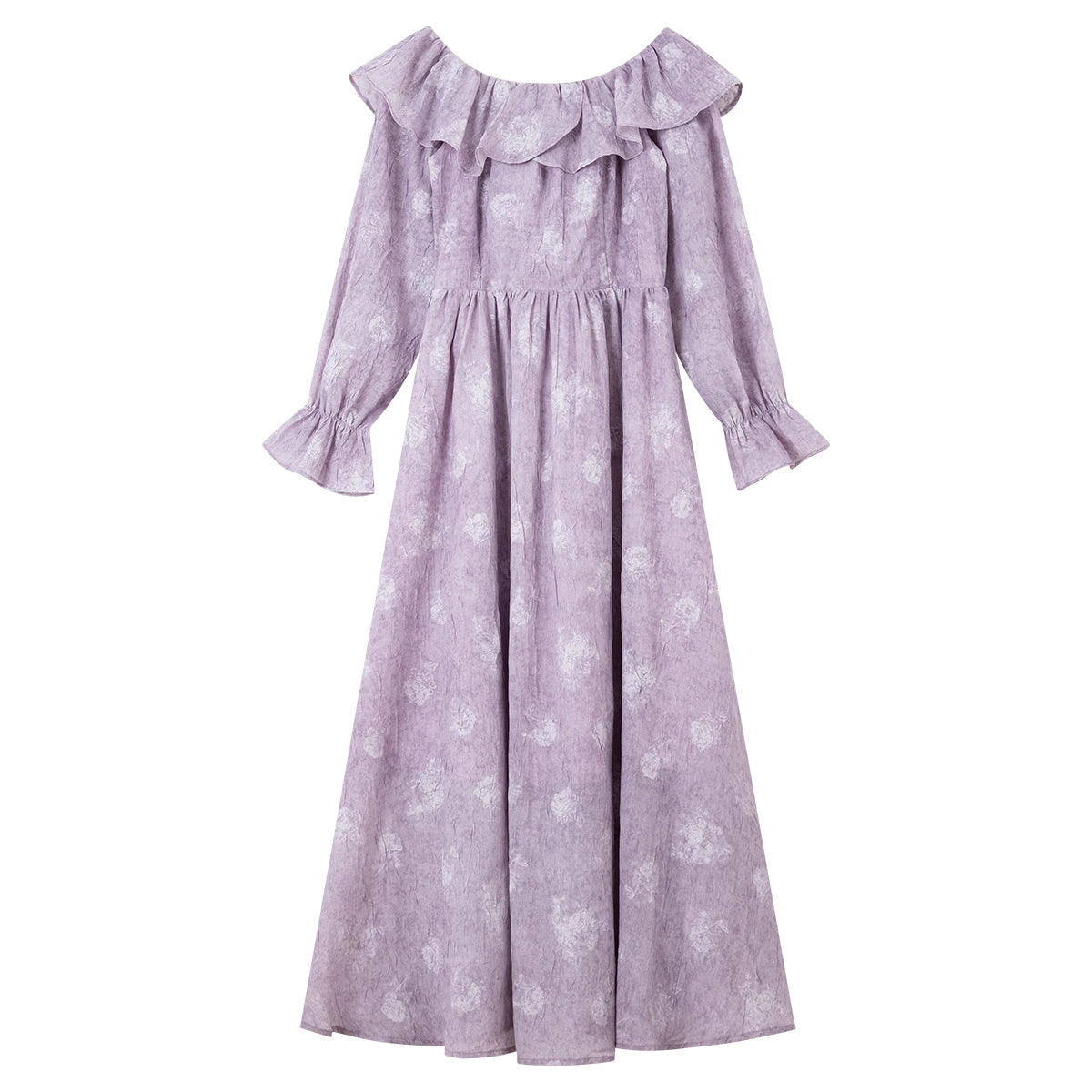 Floral Ruffle-Collar Midi Dress