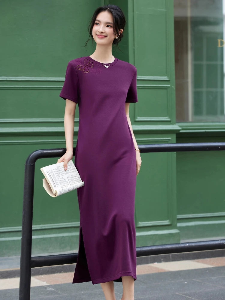 Butterfly-Embroidered Knit Midi Dress