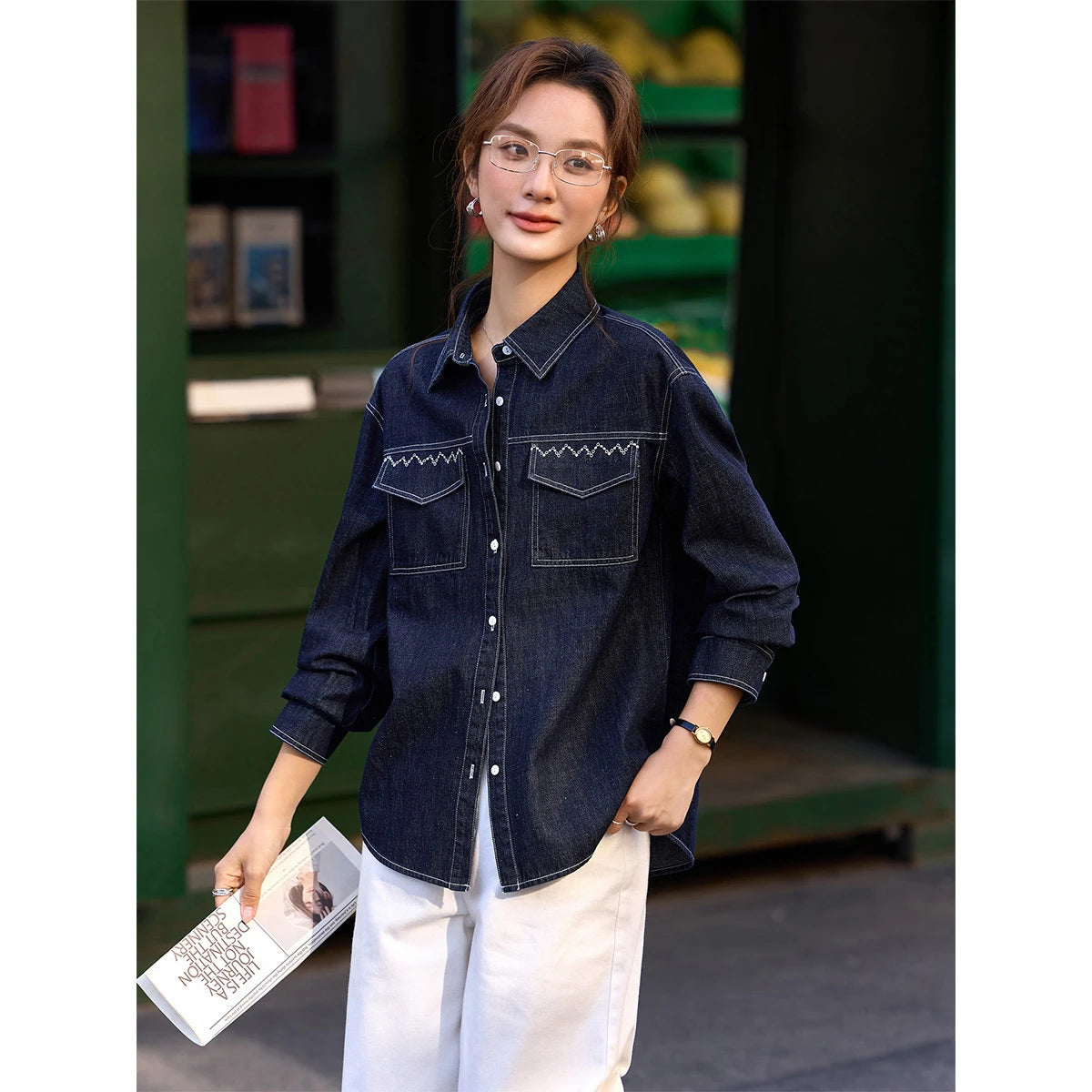 Embroidered Pocket Denim Shirt
