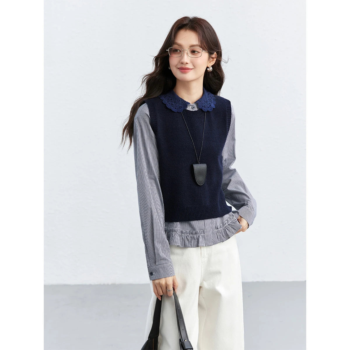 Layered Vest and Ruffle-Shirt Set