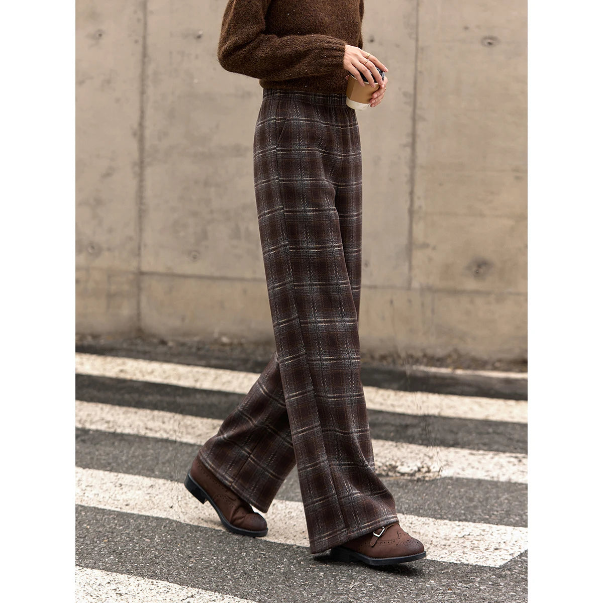 Plaid Wide-Leg Trousers