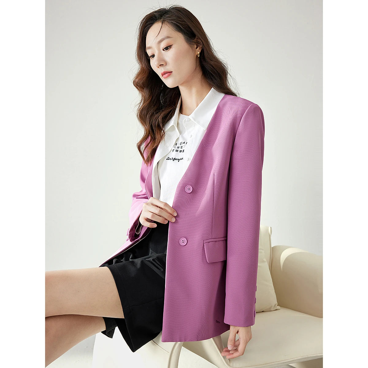 Layered Polo-Collar Blazer