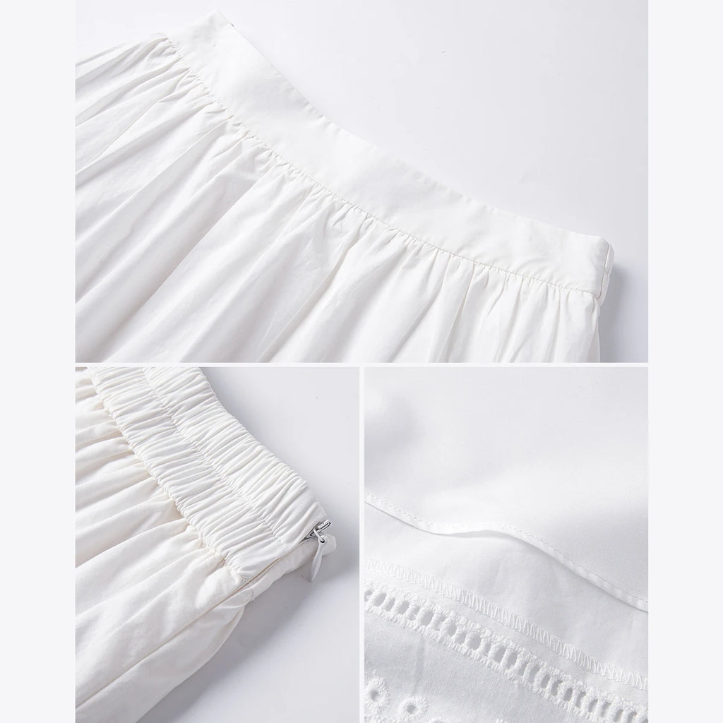 Lace-Hem A-Line Midi Skirt