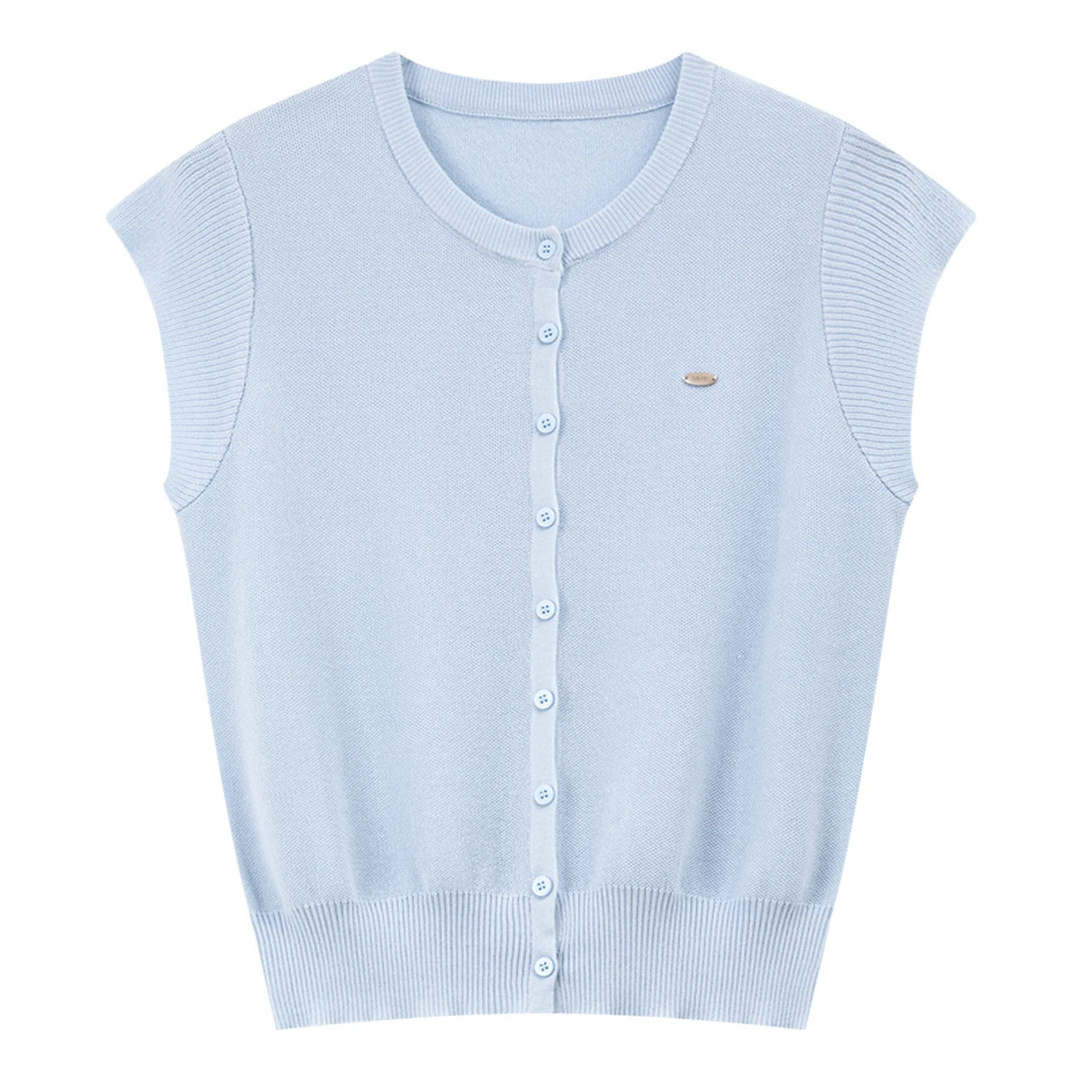Button-Front Cap-Sleeve Knit Top