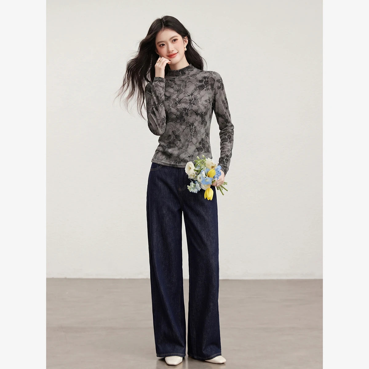Floral Mesh Mock-Neck Top