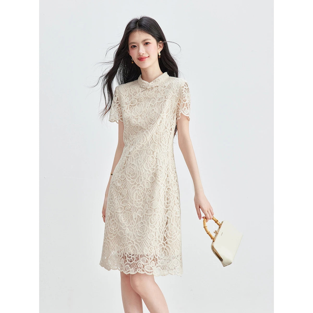 Lace Frog-Button Mini Dress