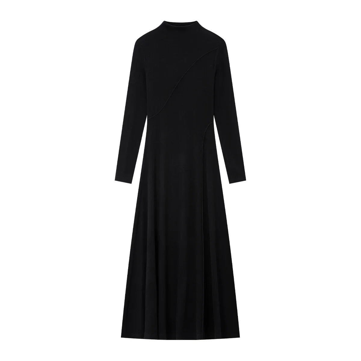 High-Neck Fit-and-Flare Midi Dress