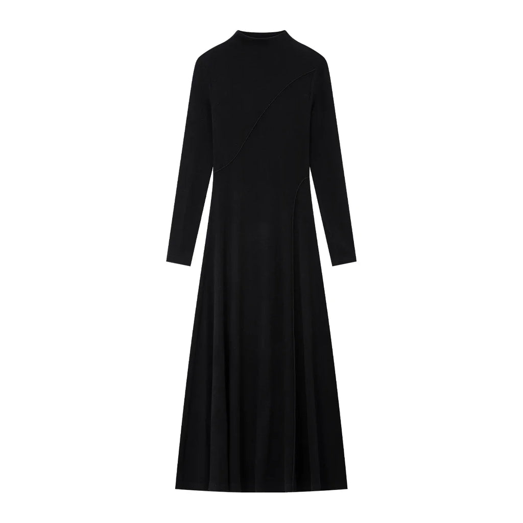 High-Neck Fit-and-Flare Midi Dress