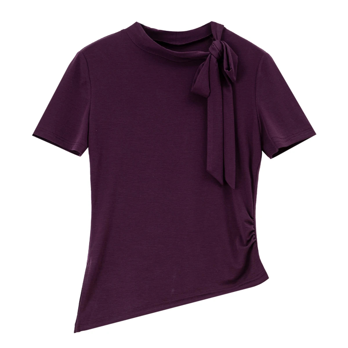 Bow-Neck Asymmetric Short-Sleeve Top