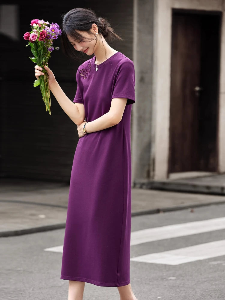Butterfly-Embroidered Knit Midi Dress