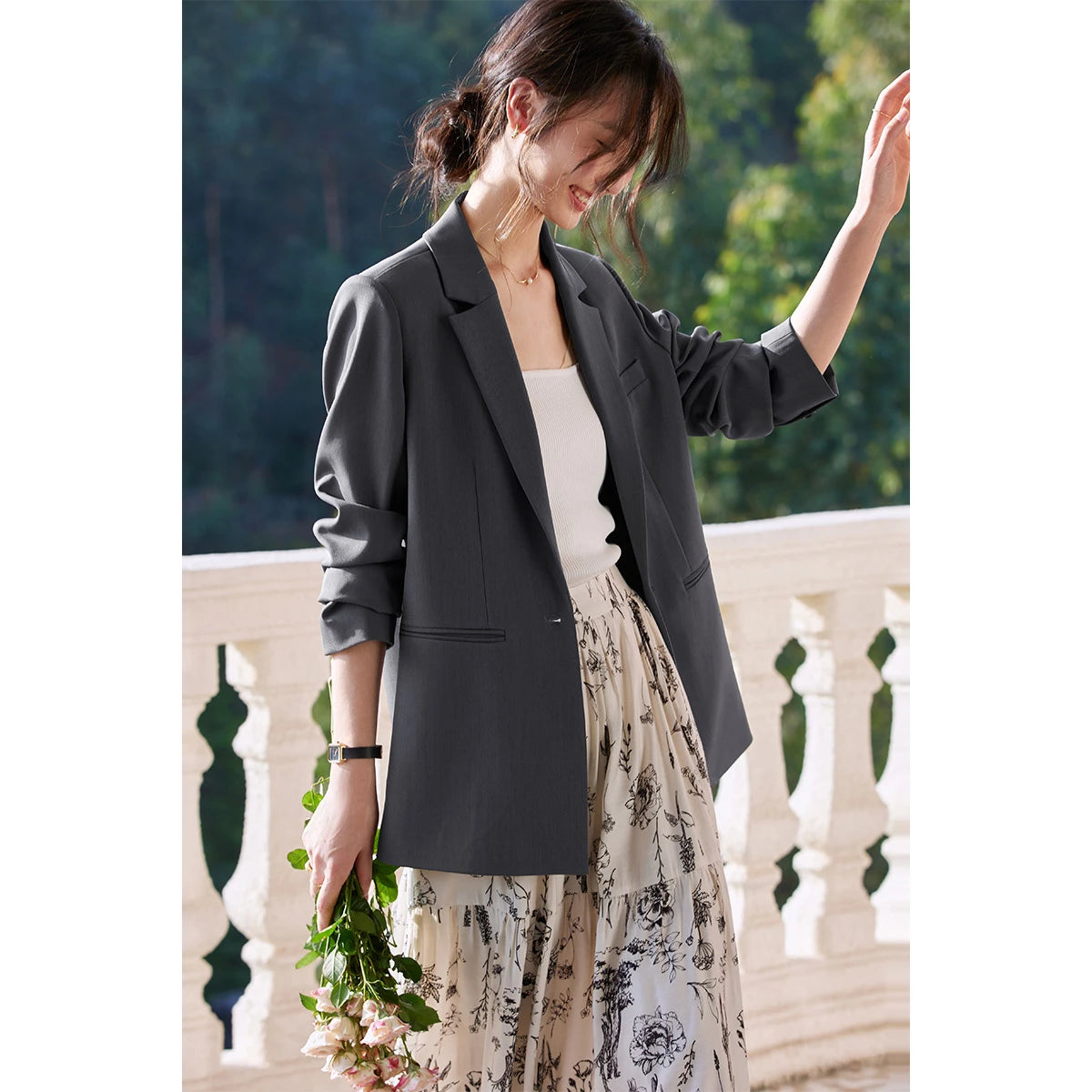 Single-Button Notched Blazer
