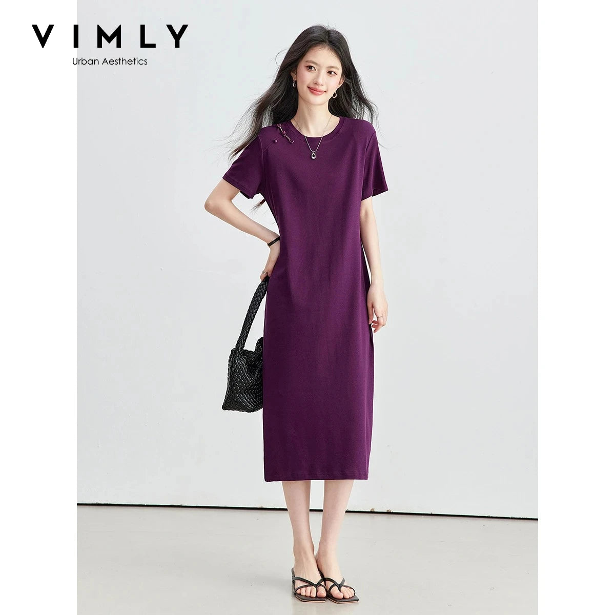 Frog-Button Slit-Hem Midi Dress
