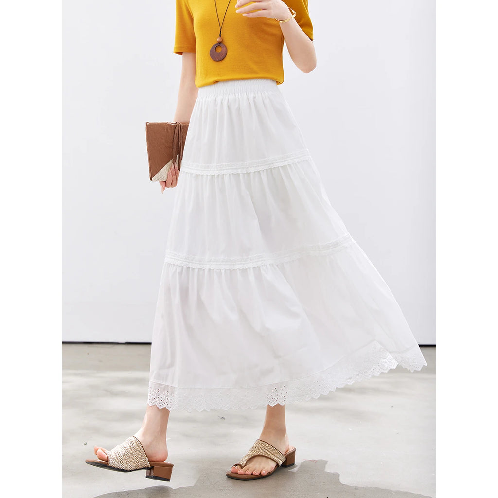 Lace-Hem Tiered Maxi Skirt