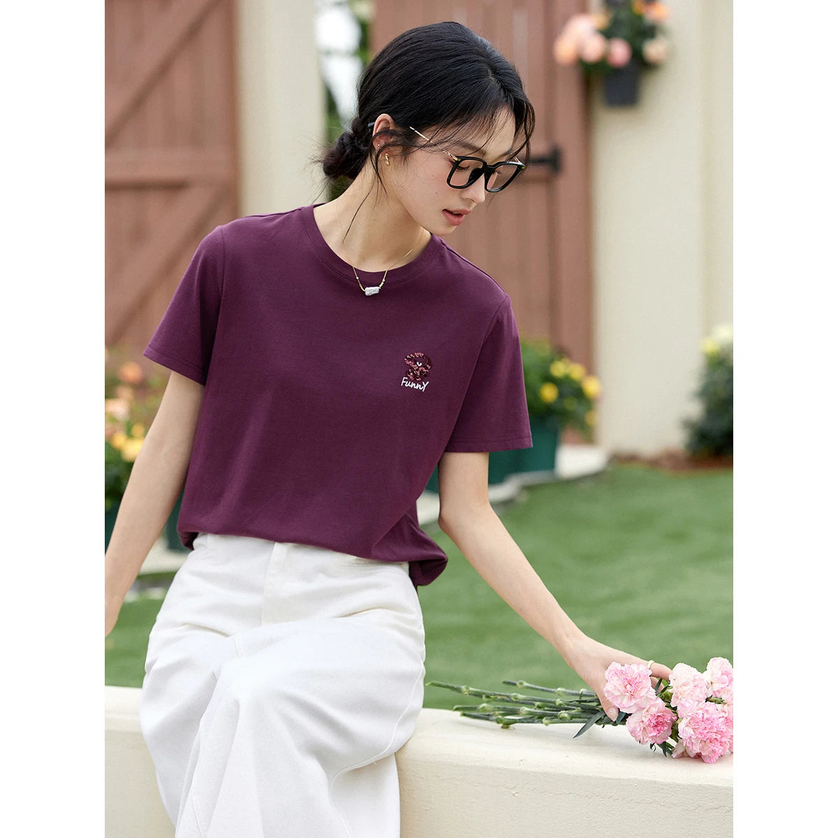 Sequin-Embroidered Crew-Neck Tee