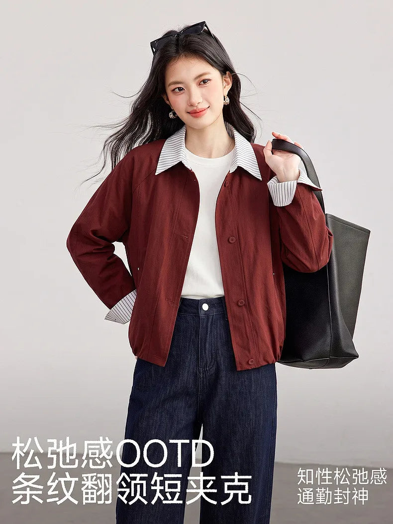 Contrast-Collar Cropped Jacket