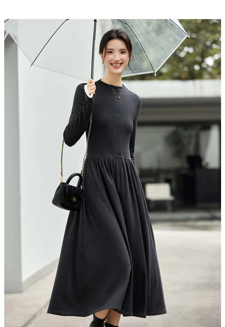 Button-Front Drop-Waist Midi Dress