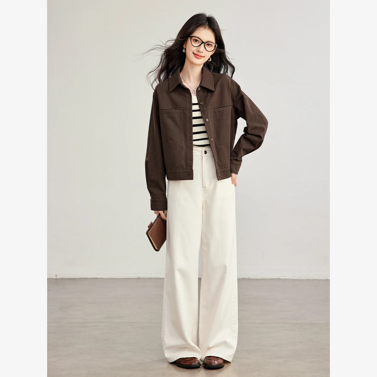 Button-Front Cropped Shirt Jacket