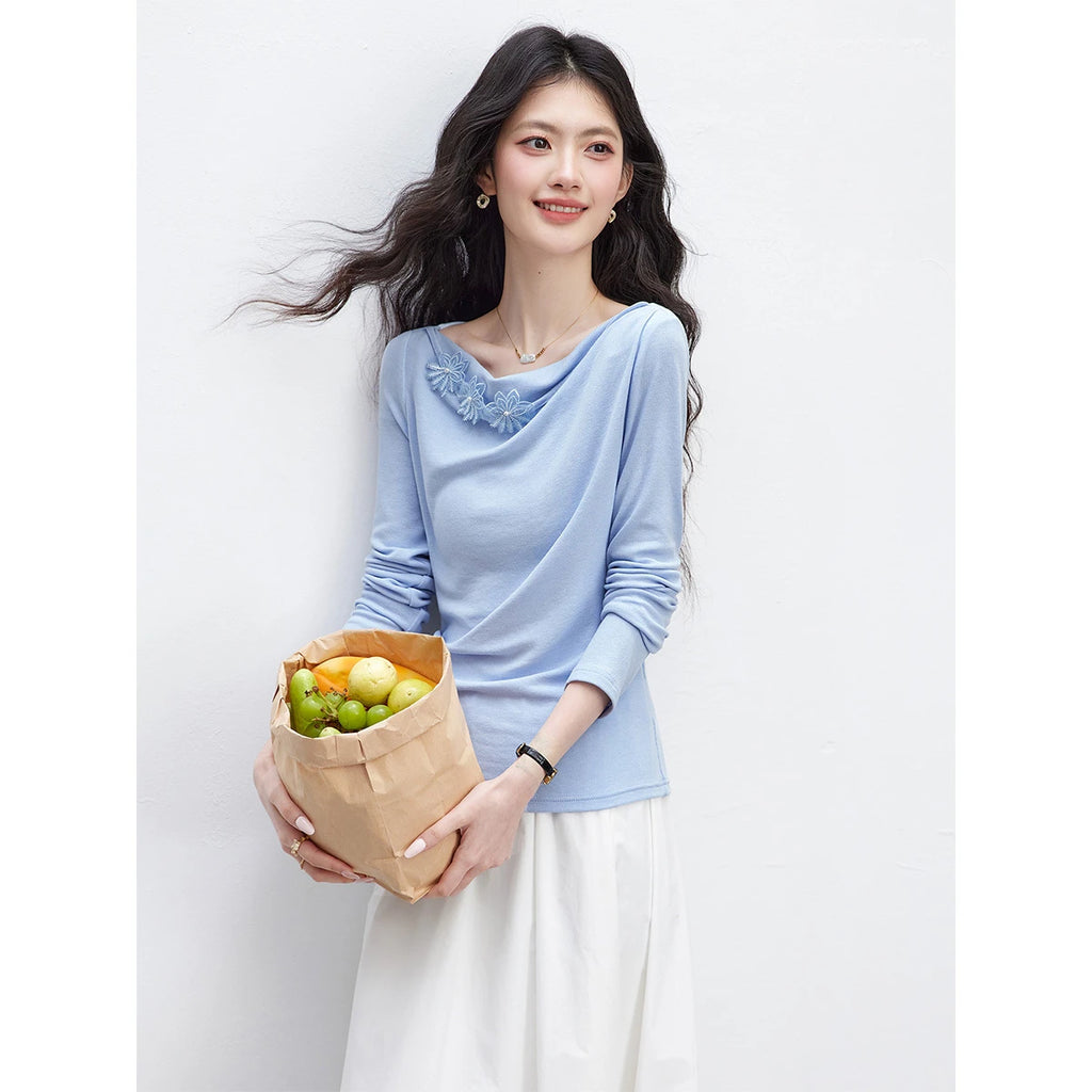 Floral Applique One-Shoulder Top