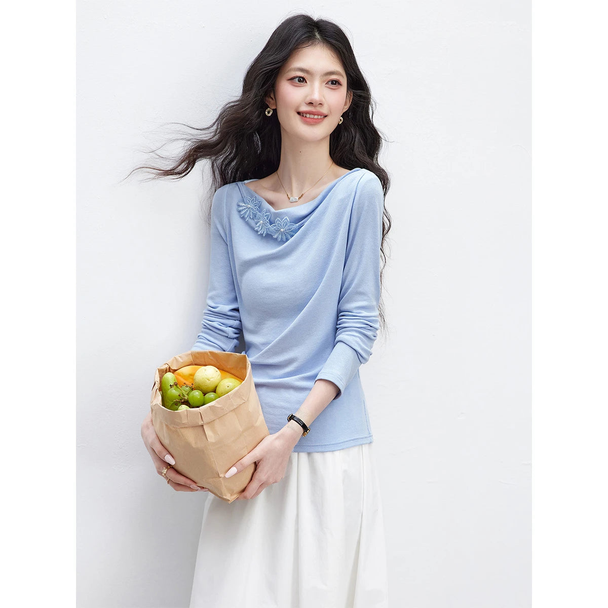 Floral Applique One-Shoulder Top