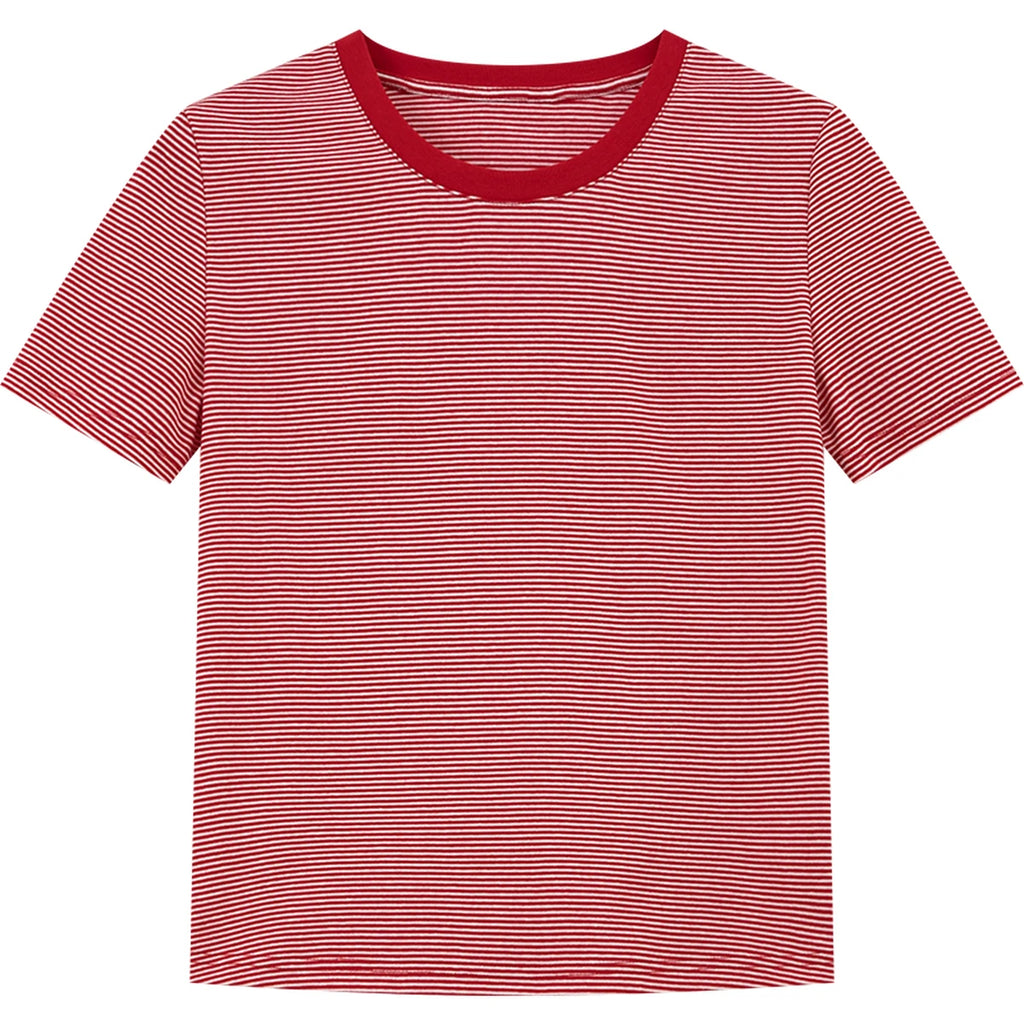Micro-Stripe Contrast-Collar Tee