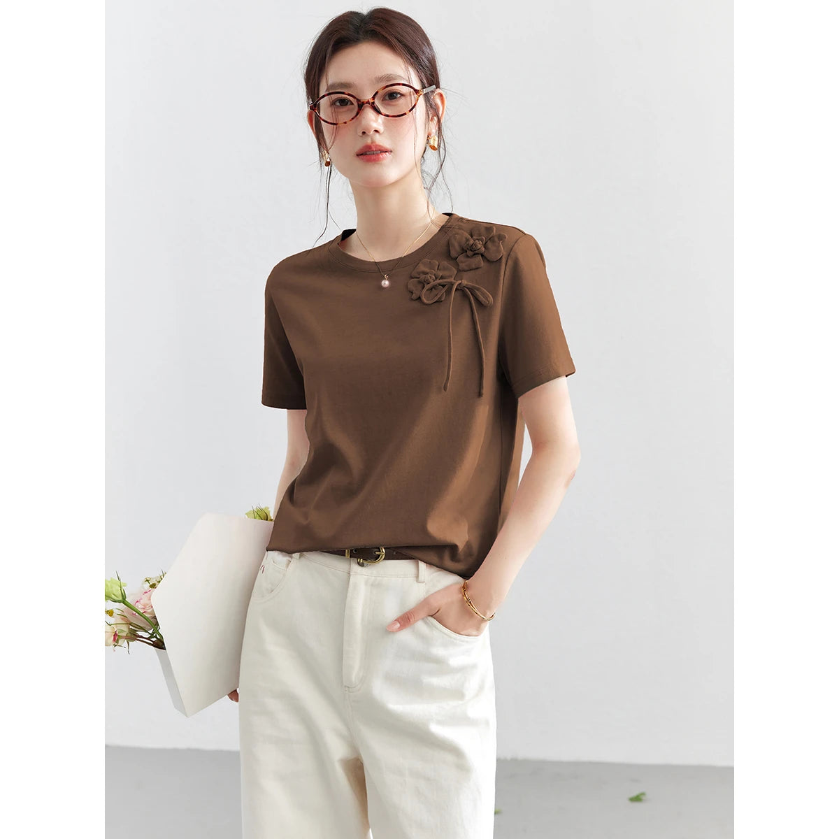 Floral Applique Tie-Detail Tee