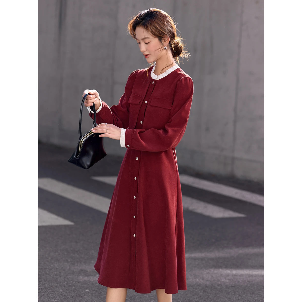 Belted Layered Midi Dress