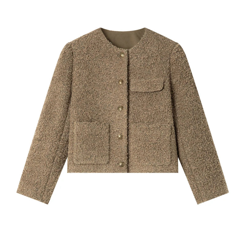 Patch-Pocket Collarless Cropped Jacket
