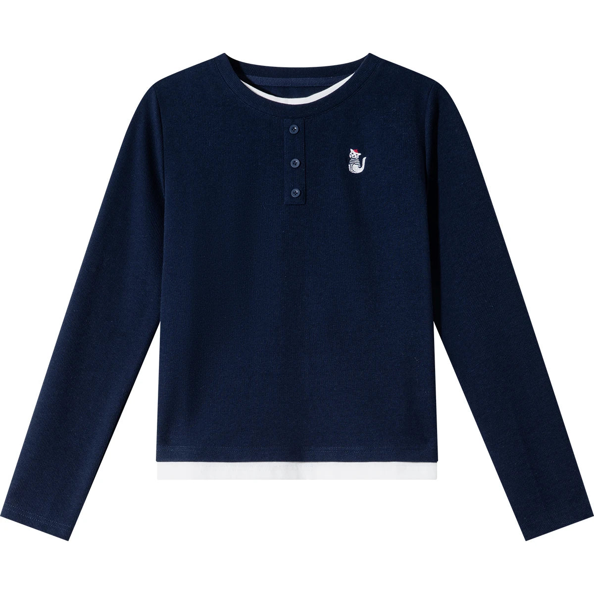 Embroidered Henley Long-Sleeve Top