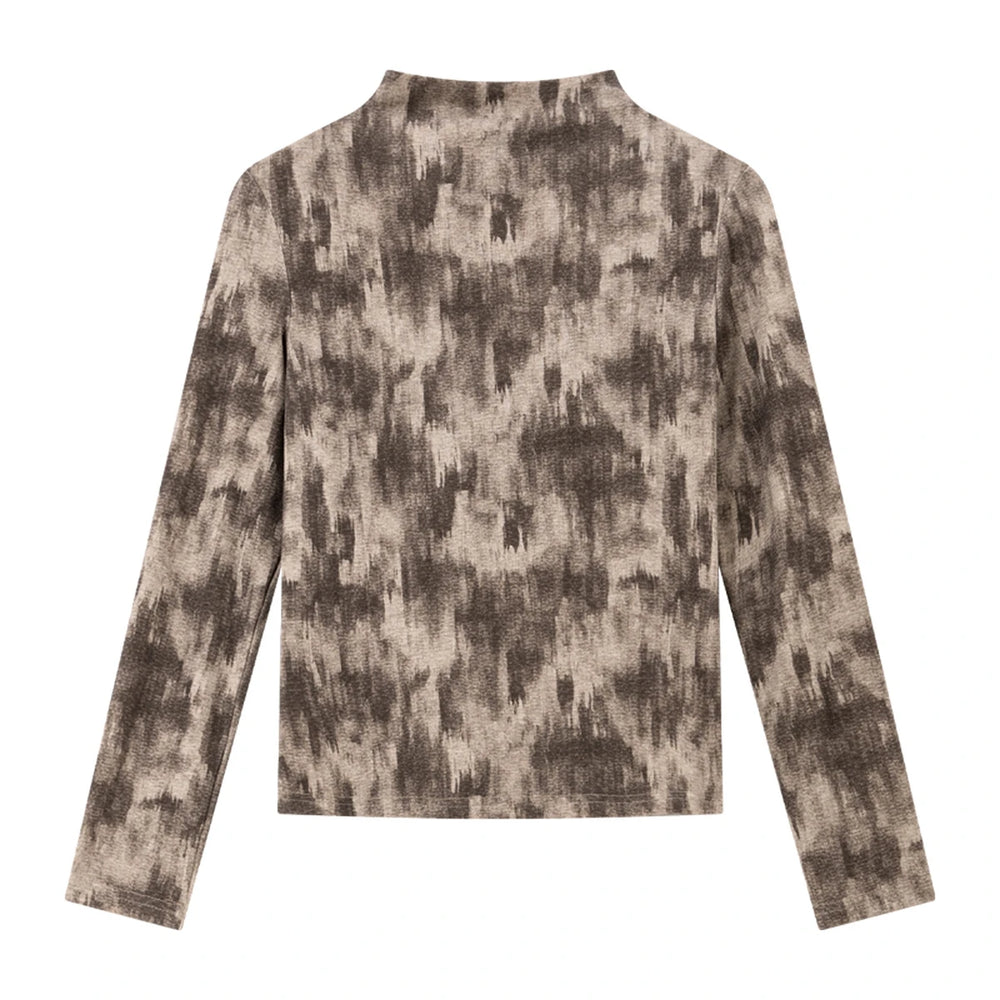 Abstract-Print Mock-Neck Top
