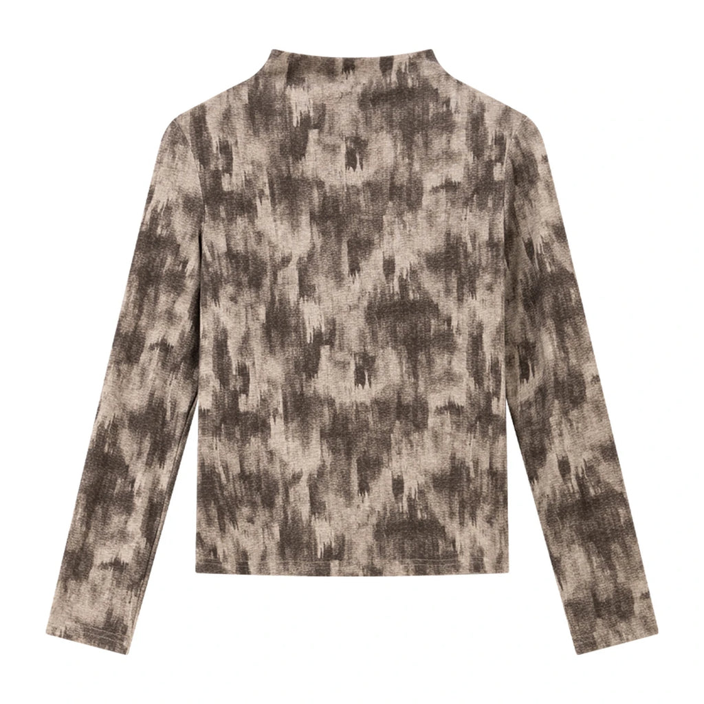 Abstract-Print Mock-Neck Top