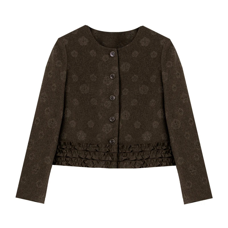 Jacquard Ruffle-Hem Cropped Jacket
