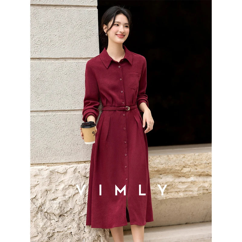 Belted Collared Midi Shirt Dress