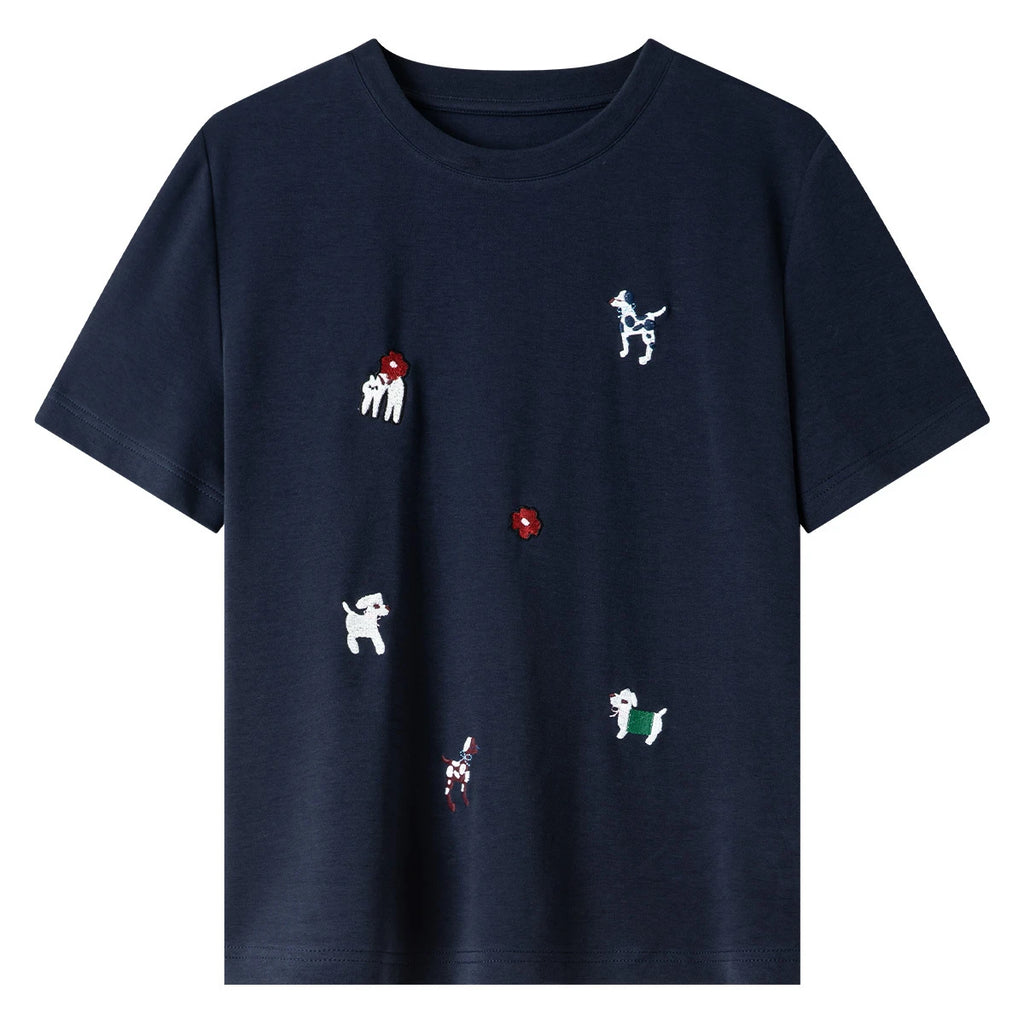 Animal-Embroidered Crew-Neck Tee