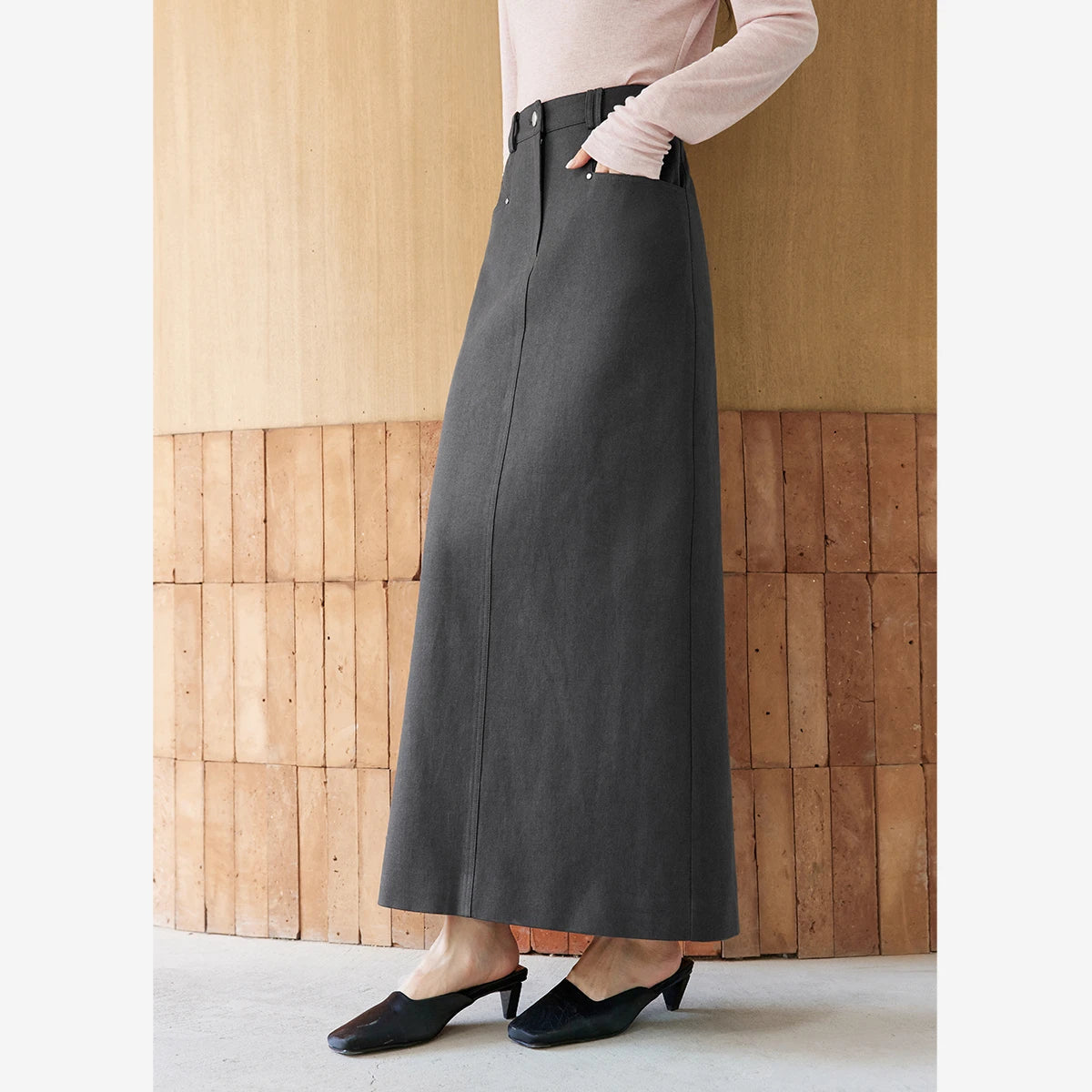 Back-Slit Straight Midi Skirt