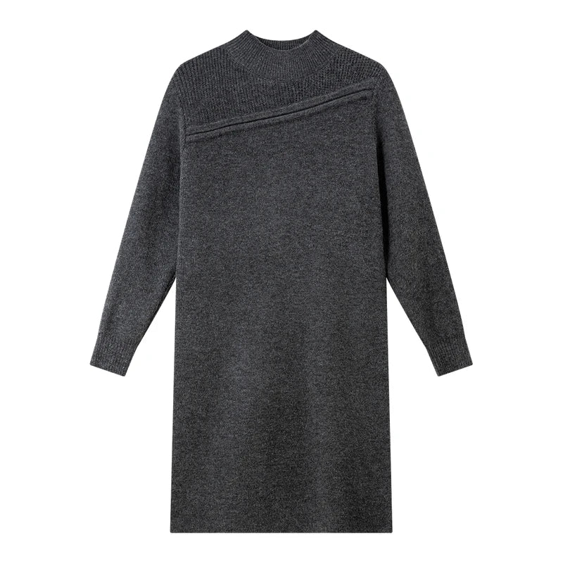 Paneled Mock-Neck Midi Dress