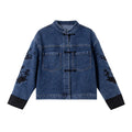 Embroidered-Sleeve Denim Jacket