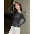 Ruched-Side Boat-Neck Long-Sleeve Top