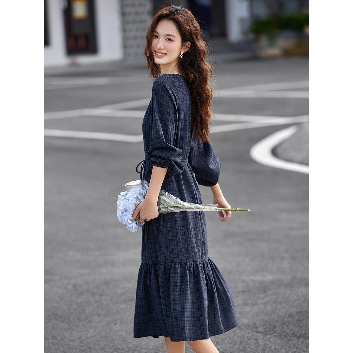 Belted Plaid Drop-Waist Dress