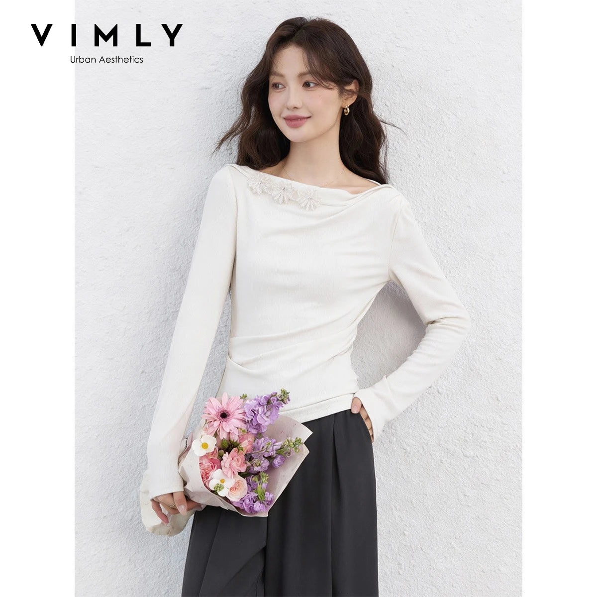 Floral Applique One-Shoulder Top