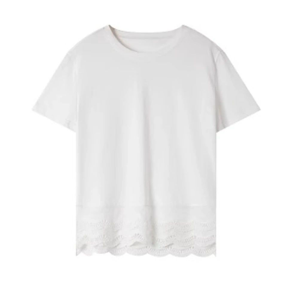 Lace-Hem Crew-Neck Tee