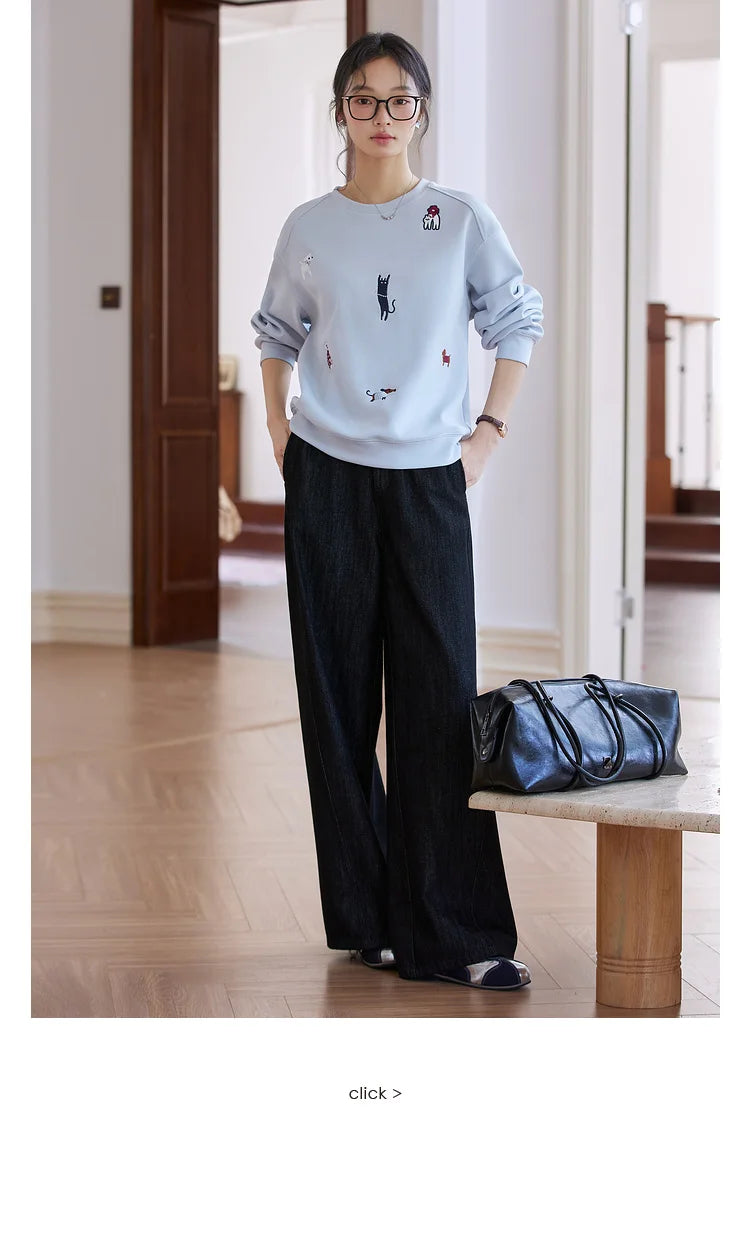 Embroidered Animal Crew-Neck Sweatshirt